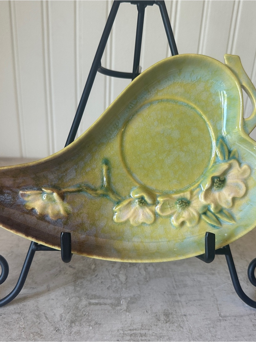 Roseville Pottery Wincraft 1948 Saucer Snack Tray 230-7 Green Floral MCM